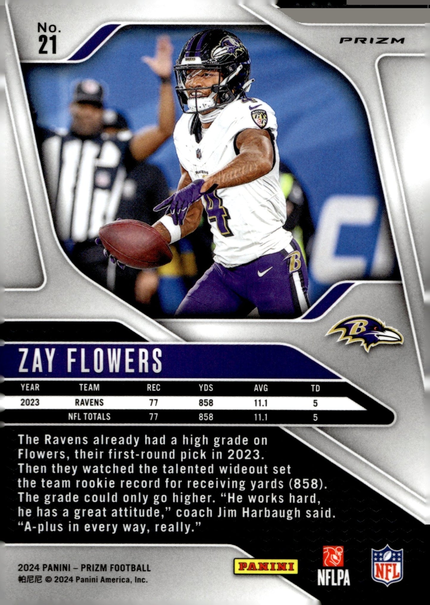 Zay Flowers 2024 Panini Prizm Silver Prizm #21 #2 - Collector Store LLC