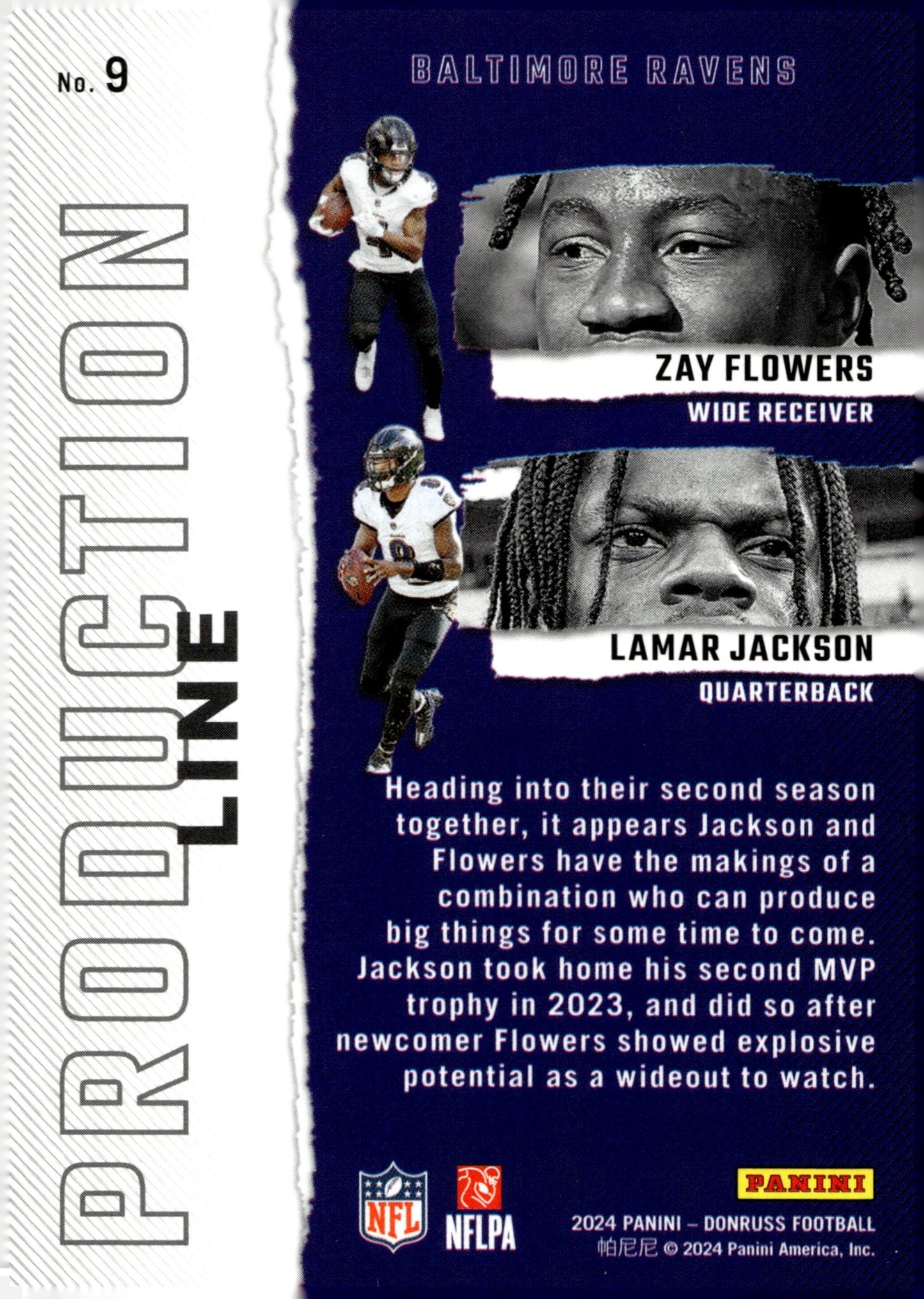 Zay Flowers / Lamar Jackson 2024 Panini Donruss Production Line #9 - Collector Store LLC