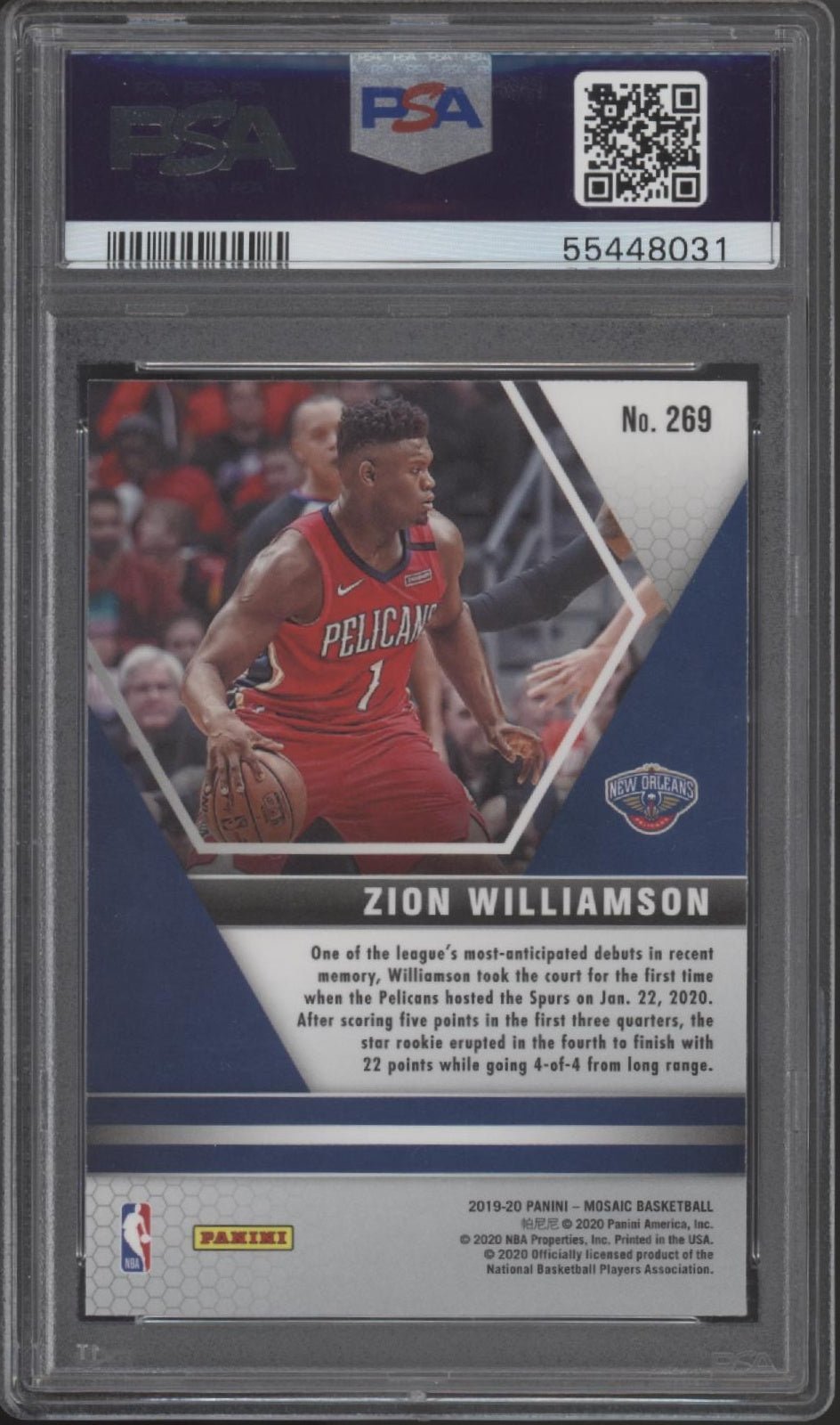 Zion Williamson 2019 - 20 Panini Mosaic RC 269 PSA 10 - Collector Store LLC