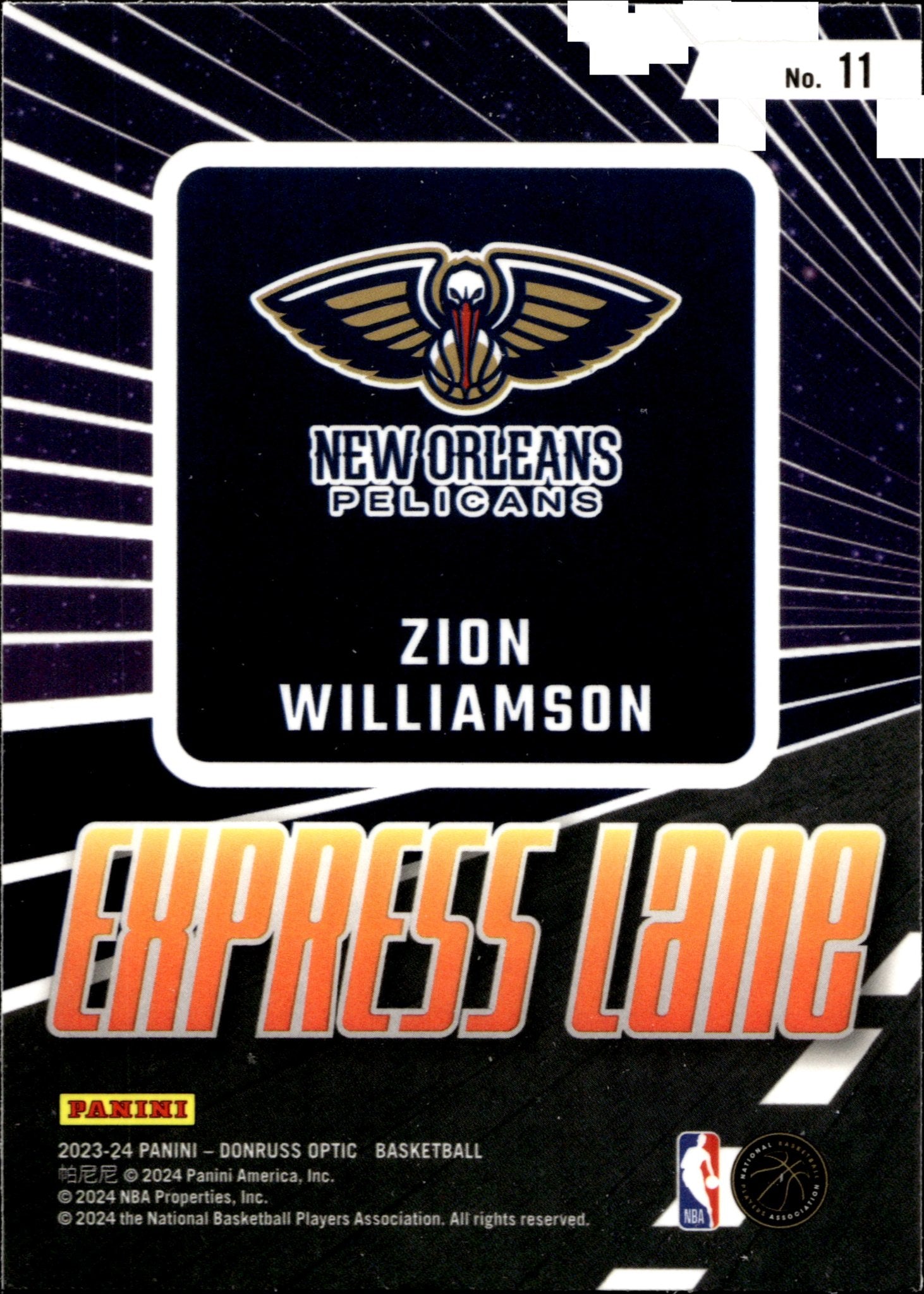 Zion Williamson 2023 - 24 Panini Donruss Optic Express Lane #11 - Collector Store LLC