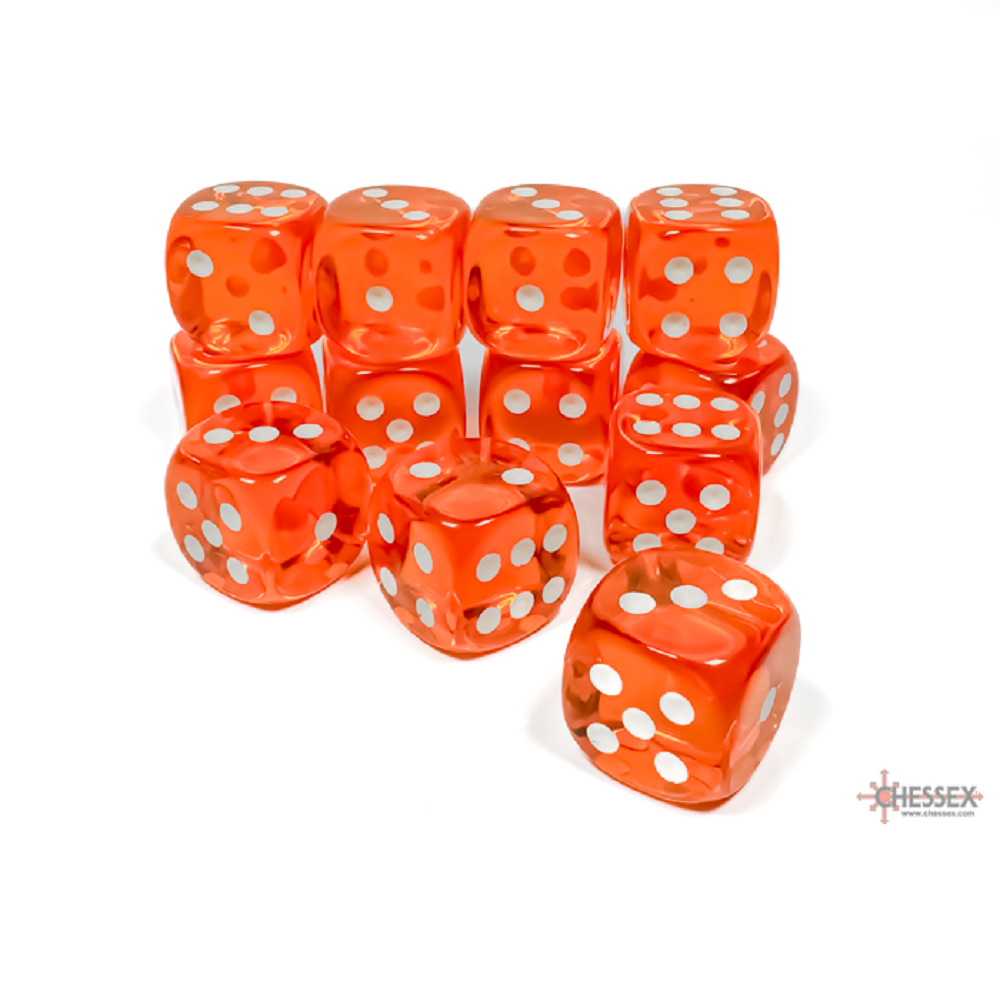 Chessex: Translucent Orange/White 16mm d6 Dice Block (12 Dice)
