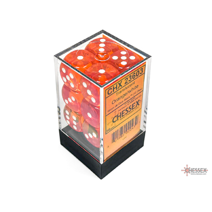 Chessex: Translucent Orange/White 16mm d6 Dice Block (12 Dice)