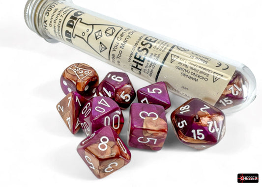 Chessex: Gemini Copper-Purple/White Polyhedral 7-Dice Set
