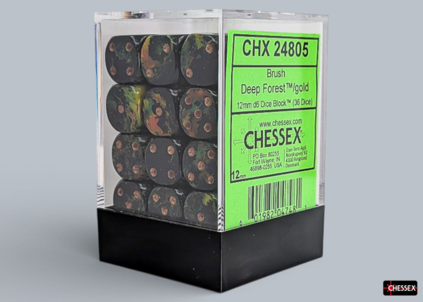 Chessex: Deep Forest/Gold 12mm d6 Dice Block (36 Dice)