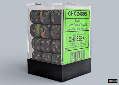 Chessex: Deep Forest/Gold 12mm d6 Dice Block (36 Dice)