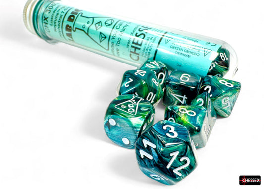 Chessex: Lustrous Neptune/Grey Polyhedral 7-Dice Set