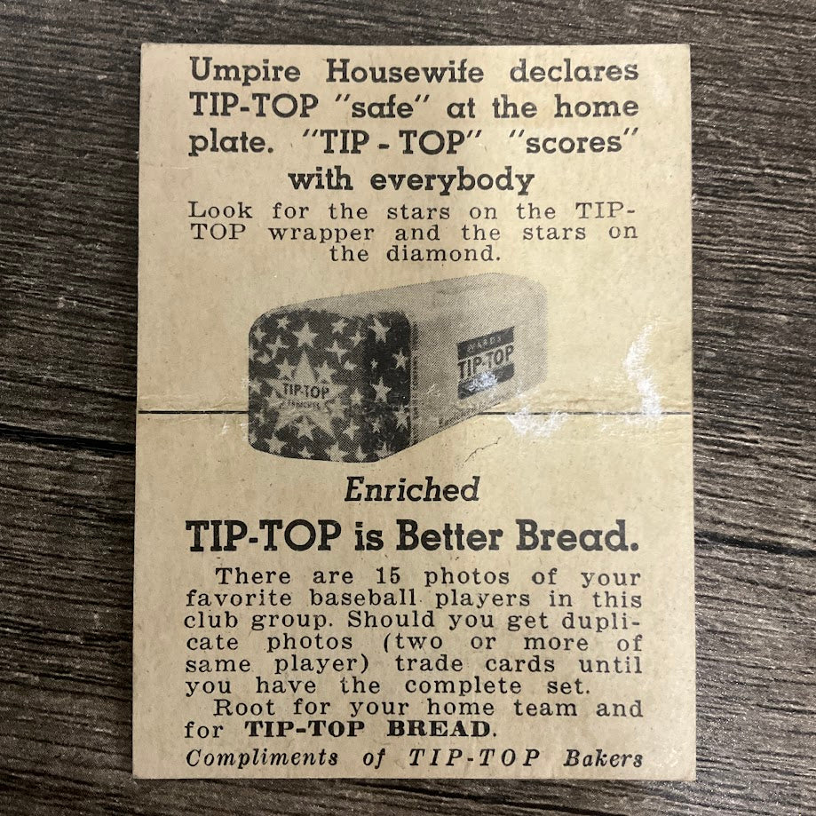 Jeff Heath 1947 Tip-Top Bread Baseball St. Louis Browns