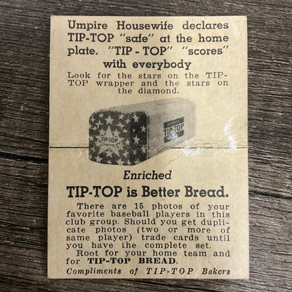 Jeff Heath 1947 Tip-Top Bread Baseball St. Louis Browns