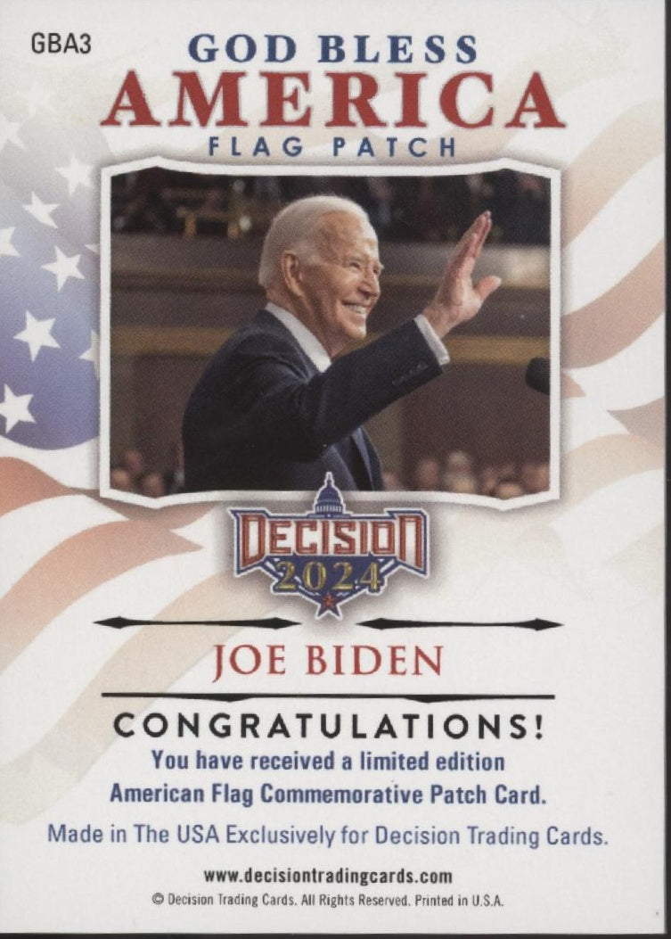 Joe Biden 2024 Decision God Bless America Flag Patch 1/5 #GBA3