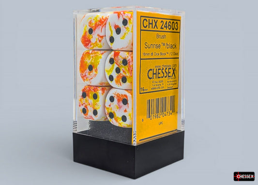 Chessex: Sunrise/Black 16mm d6 Dice Block (12 Dice)