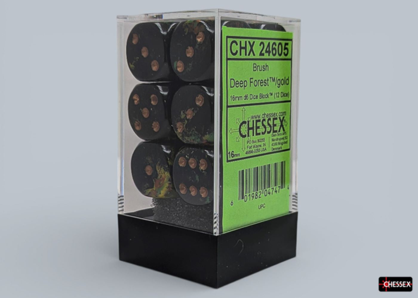 Chessex: Deep Forest/Gold 16mm d6 Dice Block (12 Dice)