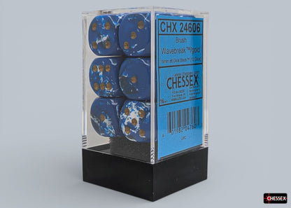Chessex: Wavebreak/Gold 16mm d6 Dice Block (12 Dice)