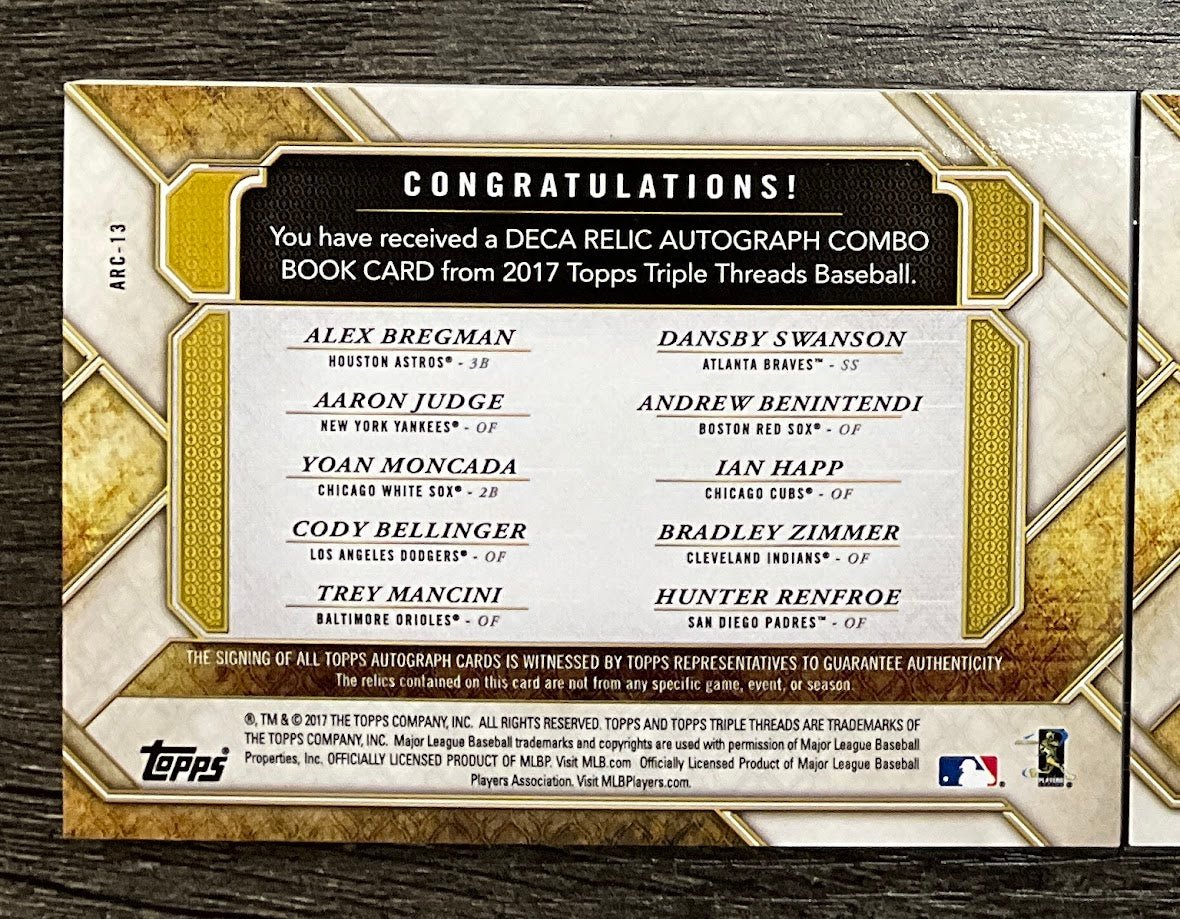 2017 Topps Triple Threads Deca Relic Auto Combo Book Card #ARC - 13 - Collector Store LLC