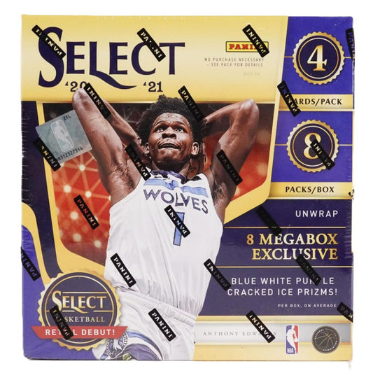 2020 - 21 Panini Select Basketball Mega Box (Blue/White/Purple Cracked Ice Prizms) - Collector Store LLC