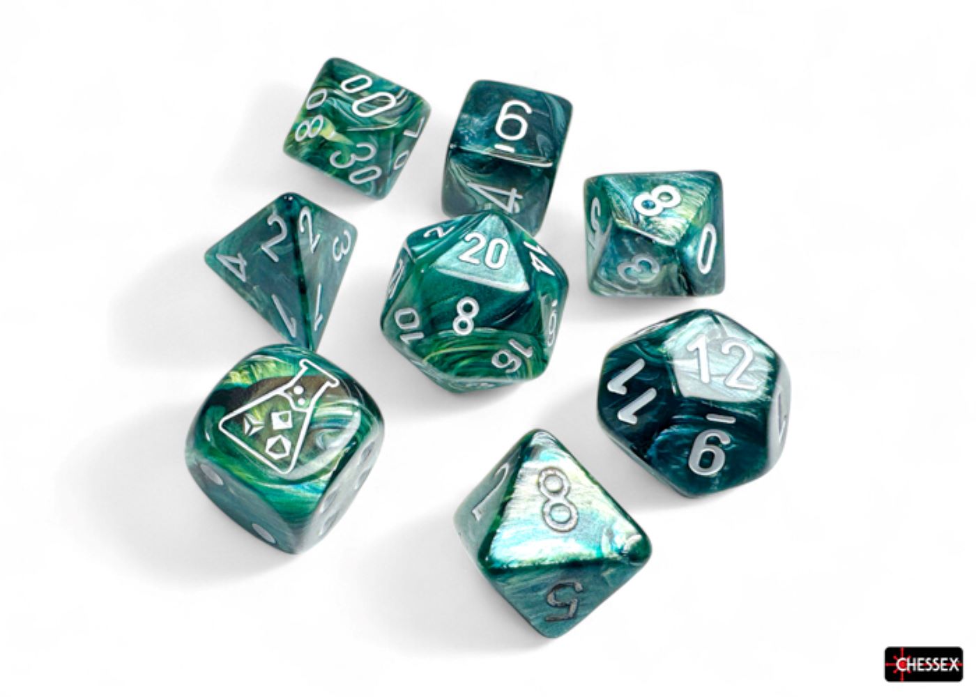 Chessex: Lustrous Neptune/Grey Polyhedral 7-Dice Set
