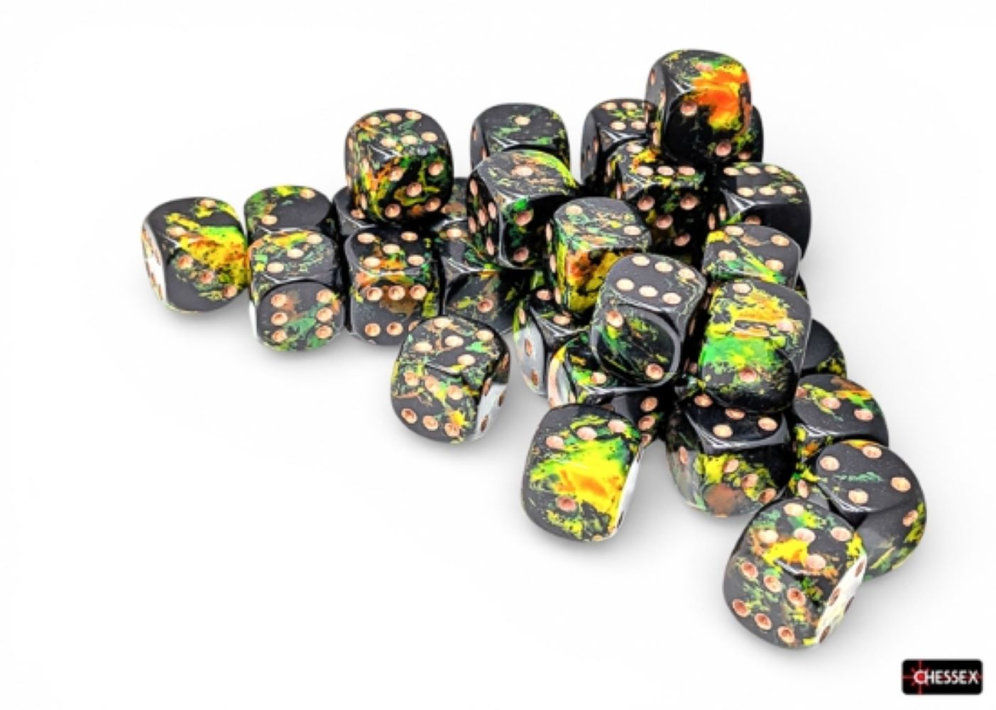 Chessex: Deep Forest/Gold 12mm d6 Dice Block (36 Dice)