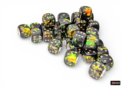 Chessex: Deep Forest/Gold 12mm d6 Dice Block (36 Dice)