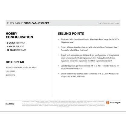 2025-26 Panini Select Euroleague Basketball Hobby Box