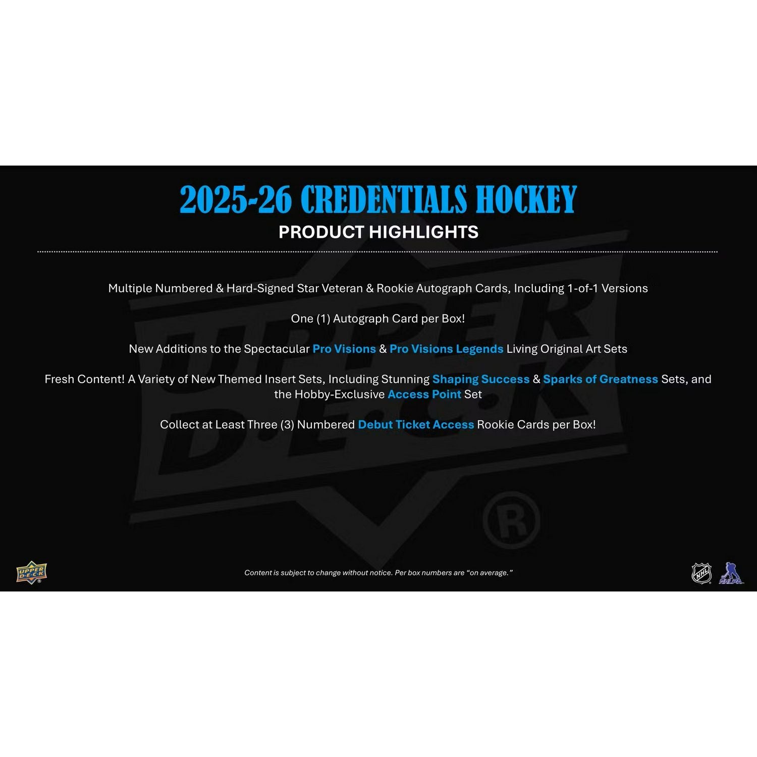 2025-26 Upper Deck Credentials Hockey Hobby Box *Contact Us To Order*、Upper Deck、kayou