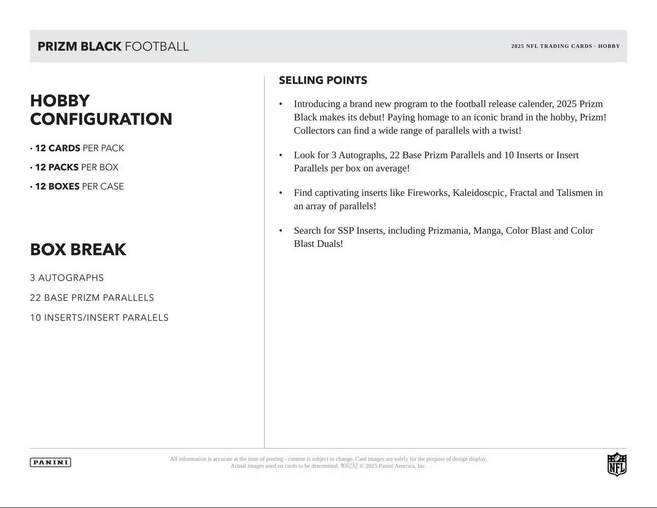 2025 Panini Prizm Black Football Hobby Box