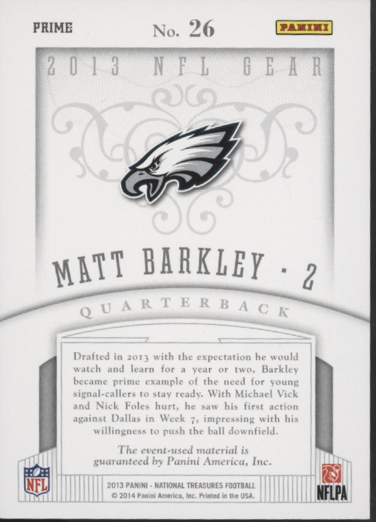 Matt Barkley 2013 Panini National Treasures Quad Swatch RC 06/25 #26