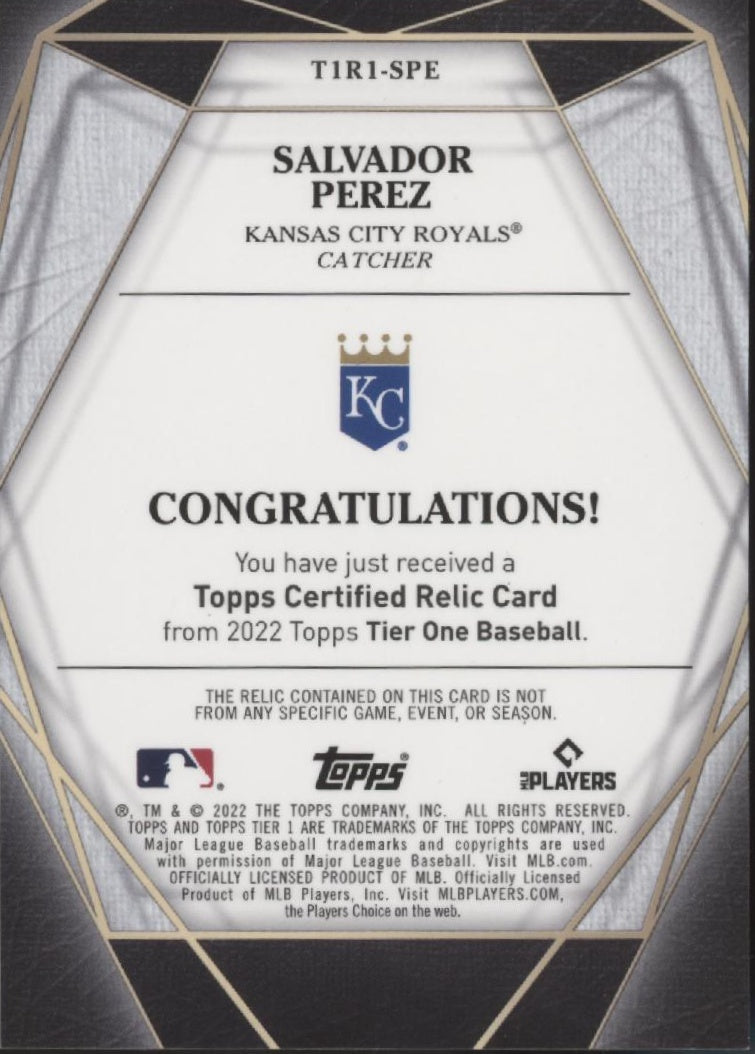 Salvador Perez 2022 Topps Tier One Swatch 237/249 #T1R1-SPE