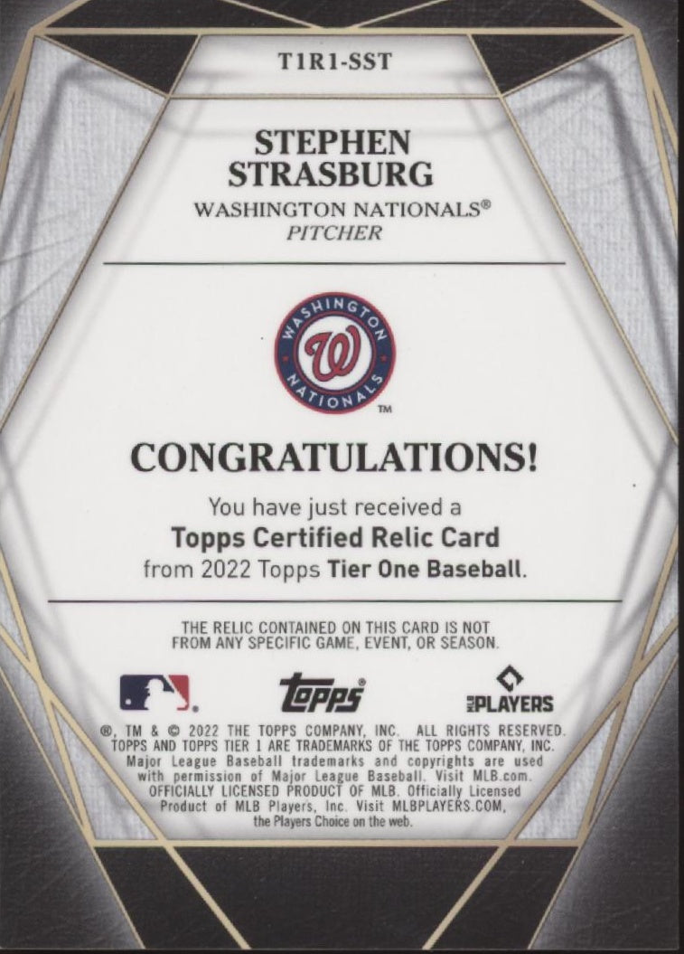 Stephen Strasburg 2022 Topps Tier One Swatch 069/149 #T1R1-SST