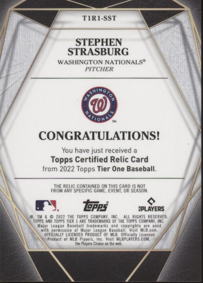 Stephen Strasburg 2022 Topps Tier One Swatch 069/149 #T1R1-SST