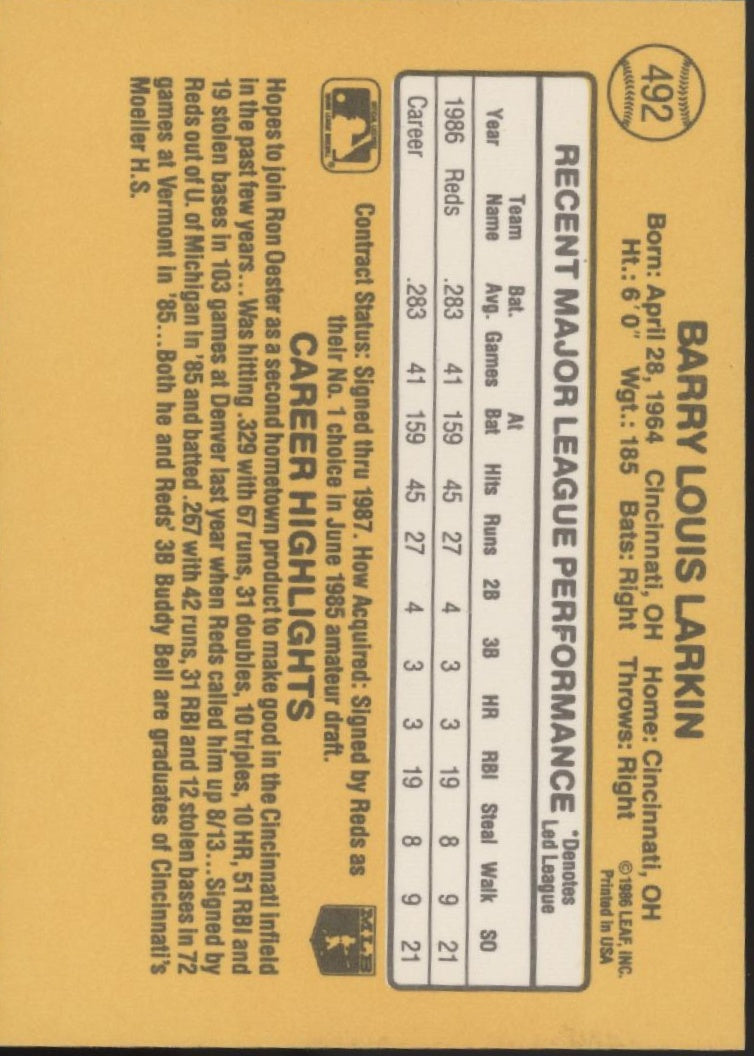 Barry Larkin 1987 Donruss #492