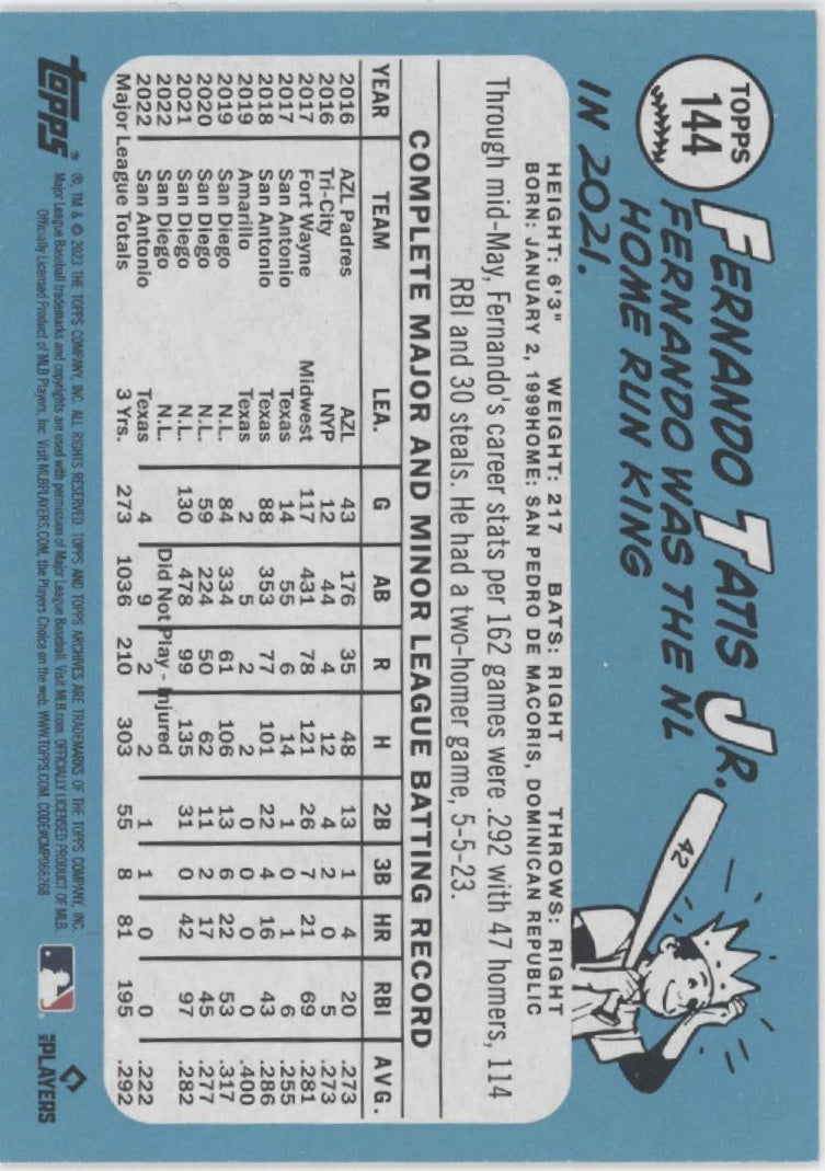 Fernando Tatis Jr. 2023 Topps Archives Reverse Image #144