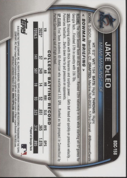 Jake DeLeo 2023 Bowman Chrome Purple Refractor 153/250 #BDC-158