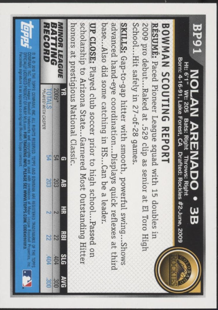 Nolan Arenado 2010 Bowman #BP91
