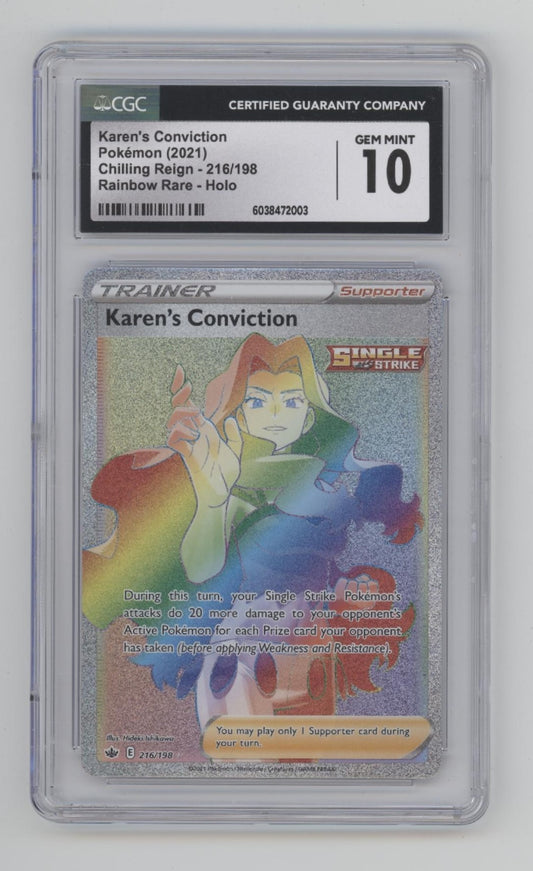 Karen's Conviction Pokemon Chilling Reign Rarebow Rare Holo #216 CGC 10