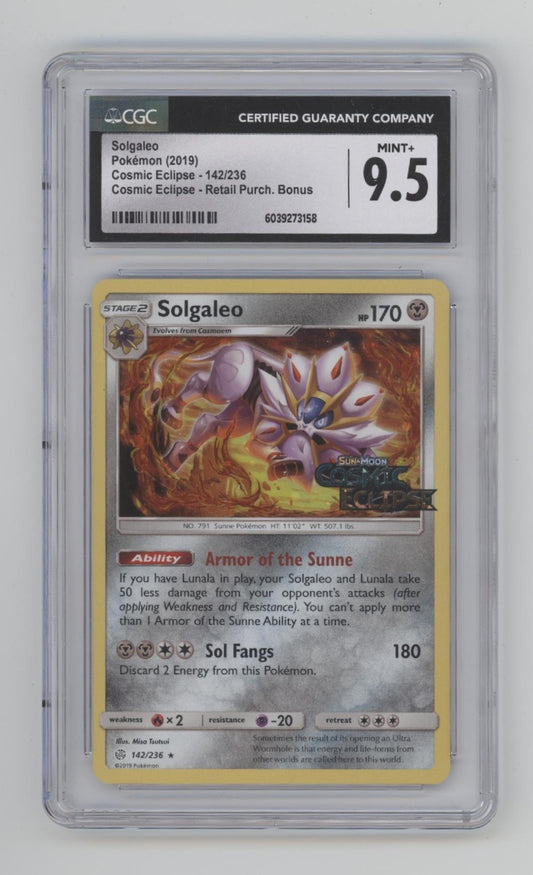 Solgaleo Pokemon Cosmic Eclipse Retail Purchase Bonus #142 CGC 9.5