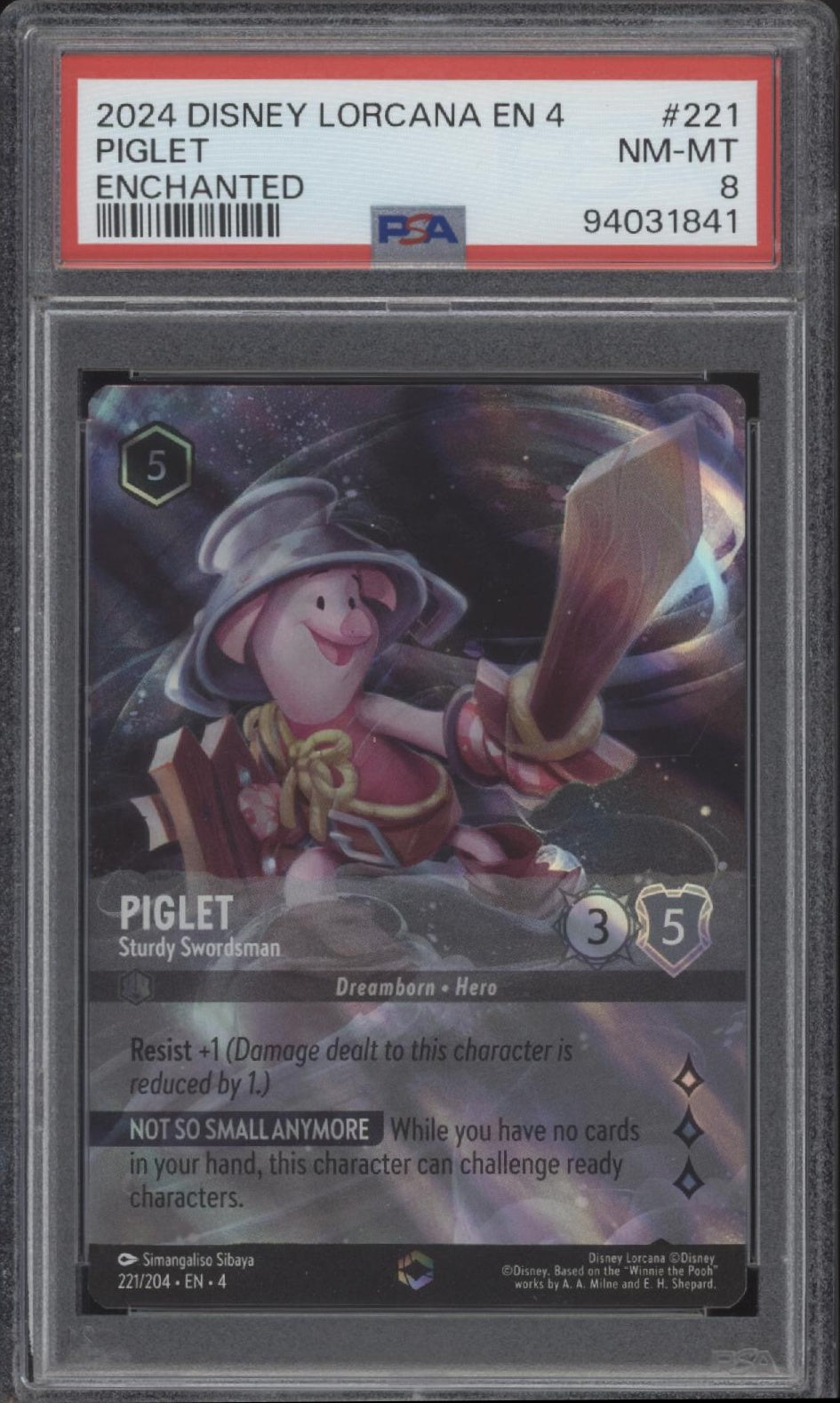 Piglet Disney Lorcana Ursula's Return Enchanted #221 PSA 8