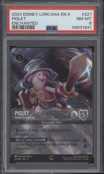piglet lorcana card Piglet Disney Lorcana Ursula's Return Enchanted #221 PSA 8