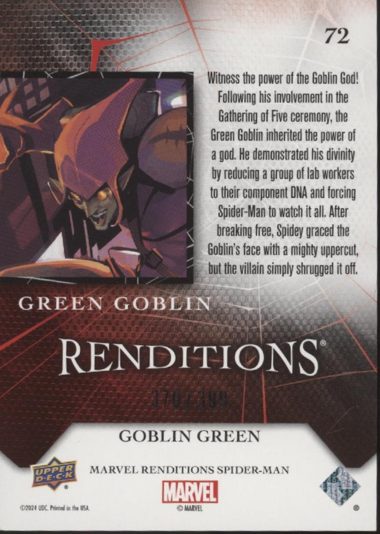 Green Goblin 2024 Upper Deck Marvel Renditions Spider-Man Goblin Green 370/399