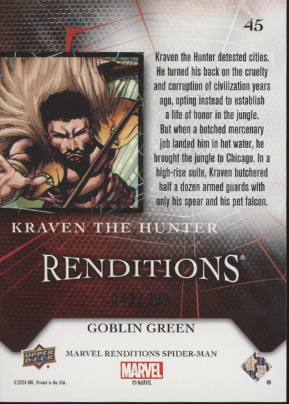 Kraven the Hunter 2024 Upper Deck Marvel Renditions Spider-Man Goblin Green /399