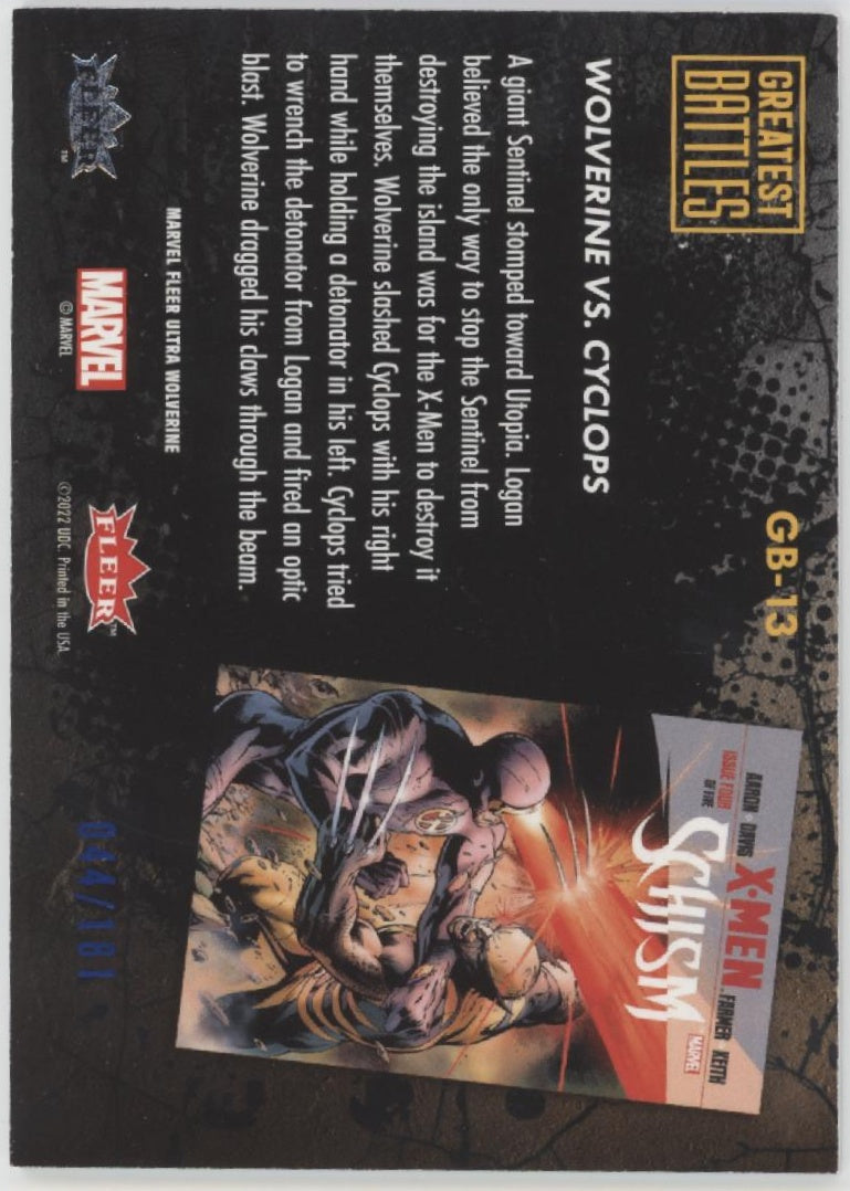 Cyclops / Wolverine 2022 Fleer Ultra Wolverine Greatest Battles Blue 044/181