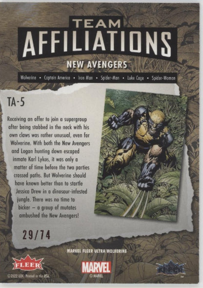 New Avengers 2022 Fleer Ultra Wolverine Team Affiliations Red 29/74 #TA-5