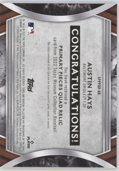 Austin Hays 2022 Topps Museum Collection Quad Relic 39/99 #SPPPQR-AH