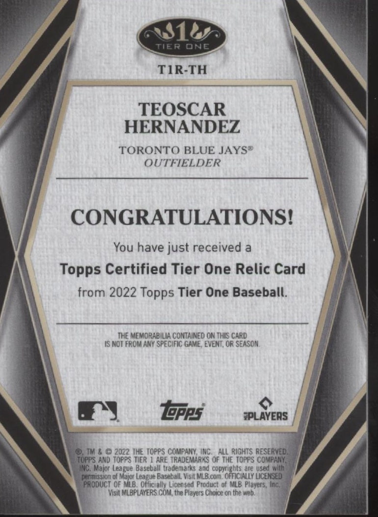 Teoscar Hernandez 2022 Topps Tier One Swatch 040/349 #T1R-TH