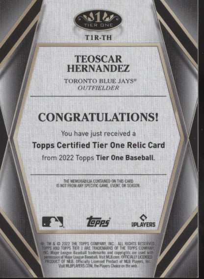 Teoscar Hernandez 2022 Topps Tier One Swatch 040/349 #T1R-TH