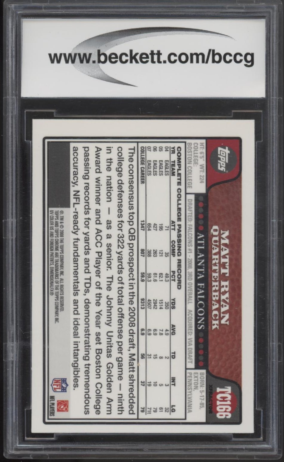 Matt Ryan 2008 Topps Chrome Xfractors RC #TC166 Beckett 9