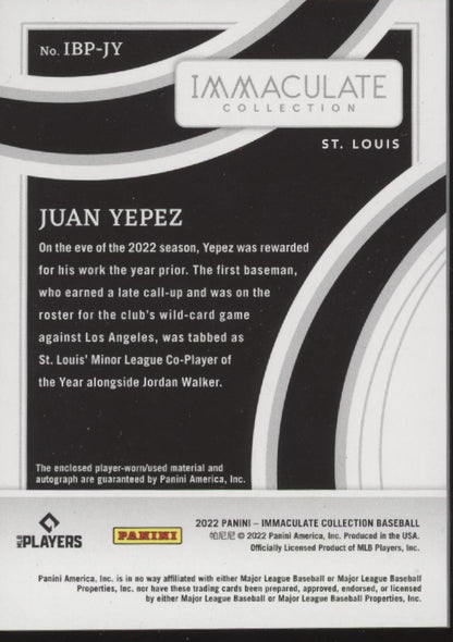 Juan Yepez 2022 Panini Immaculate Collection Swatch RC Auto 02/26 #IBP-JY