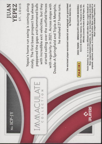Juan Yepez 2022 Panini Immaculate Collection Swatch RC Auto 21/26 #ICP-JY