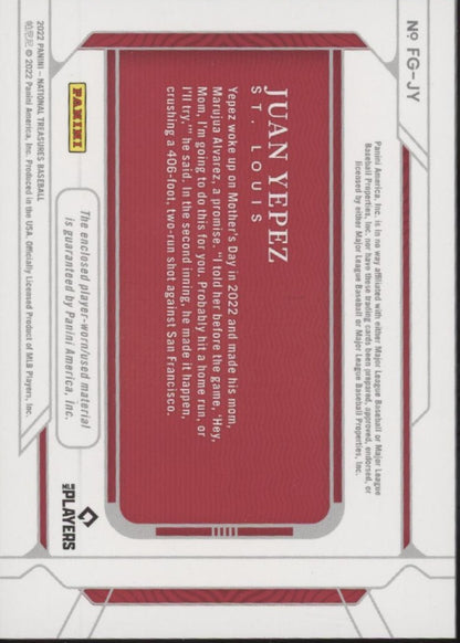 Juan Yepez 2022 Panini National Treasures Field Gear Swatch RC 10/10 #JY