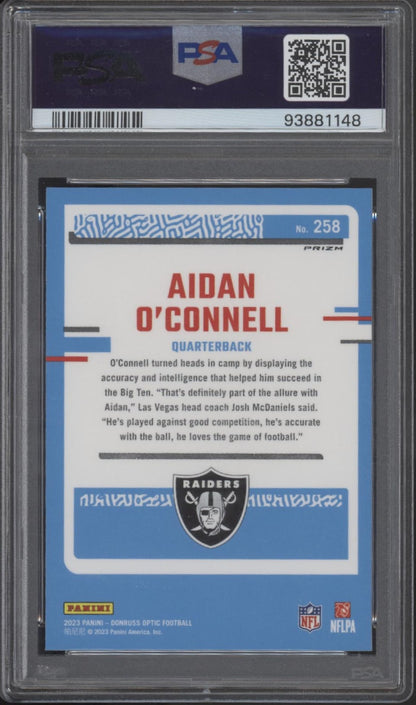 Aidan O'Connell 2023 Panini Donruss Optic Rated Rookie Pink Prizm RC #258 PSA 10