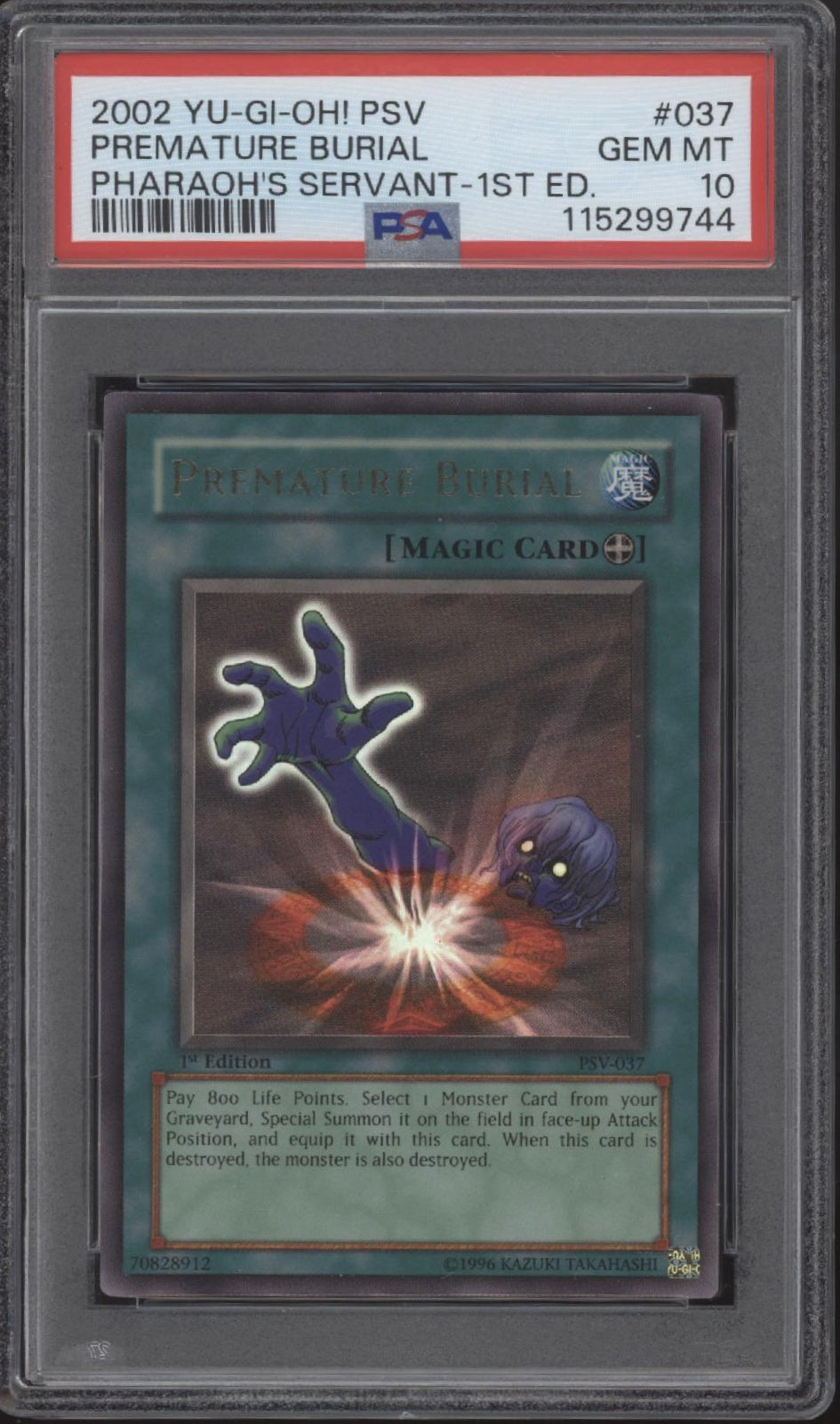 Premature Burial Yu-Gi-Oh! Pharaoh's Servant 1st Edition #037 PSA 10