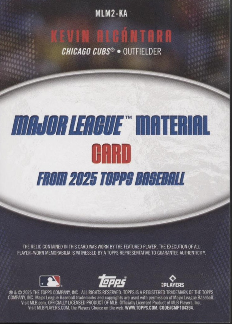 Kevin Alcantara 2025 Topps Major League Material Swatch RC #MLM2-KA